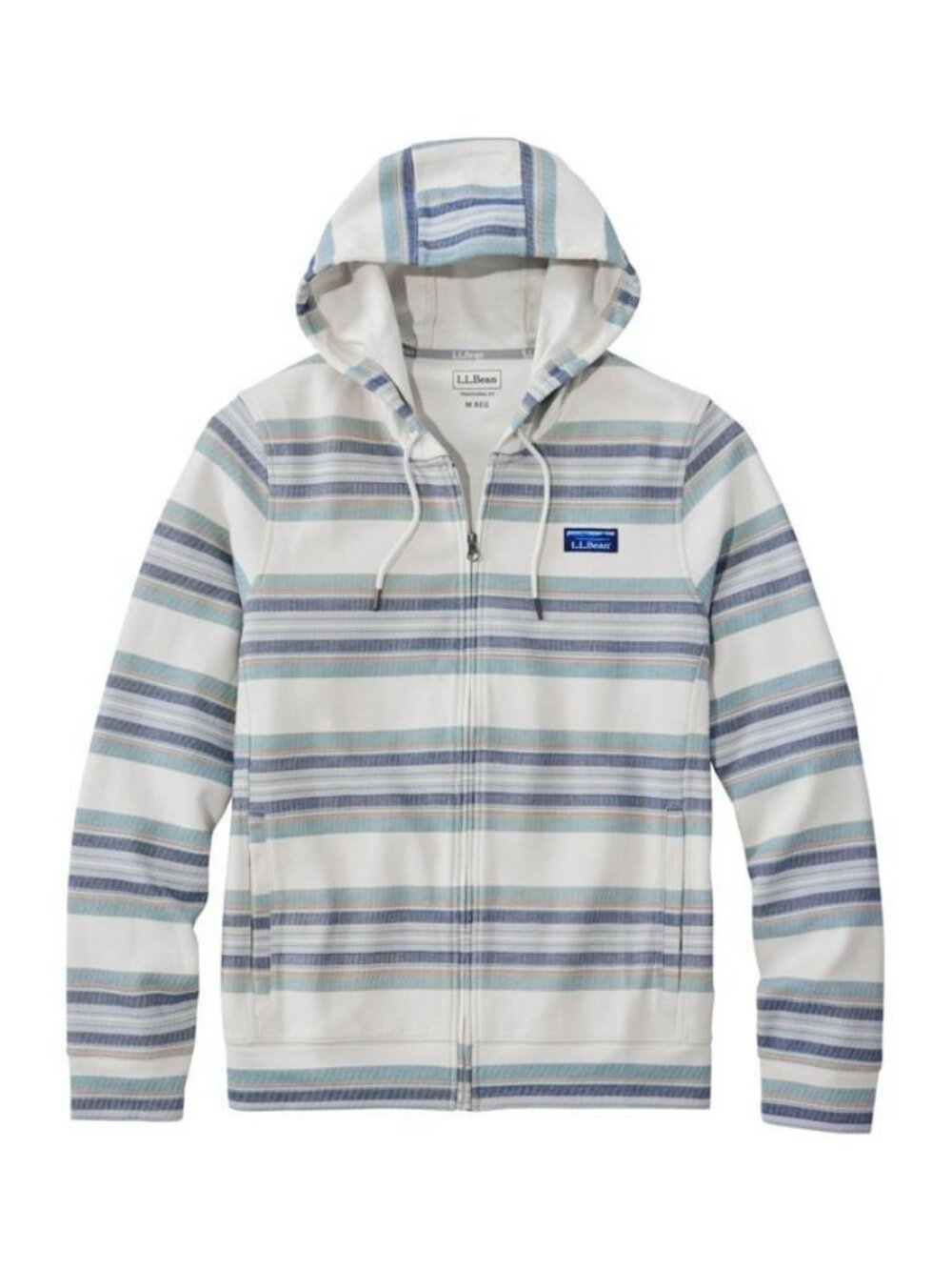 LL Bean Mens XL Comfort Stretch Performance Pique Full Zip Hoodie Striped 526719